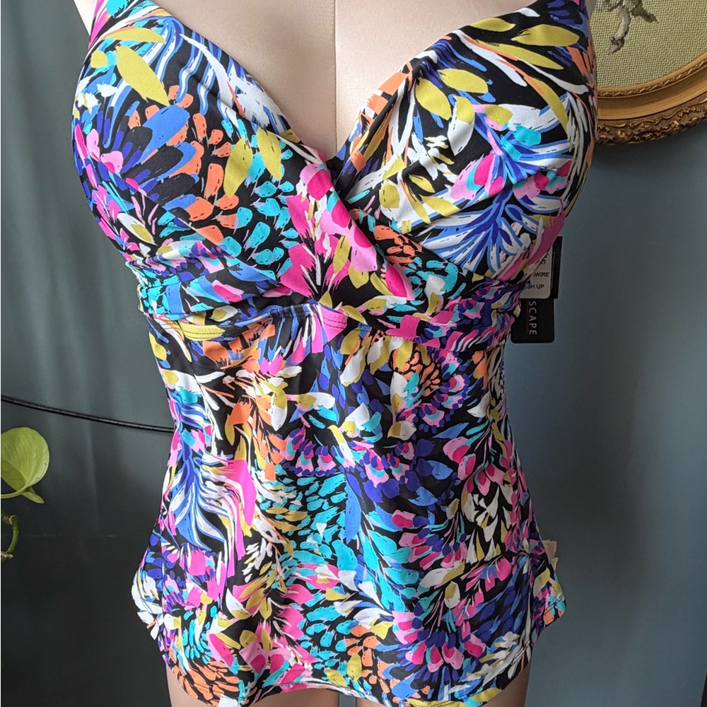 Island Escape Black Multicolor Floral Tank One-Piece Swimsuit